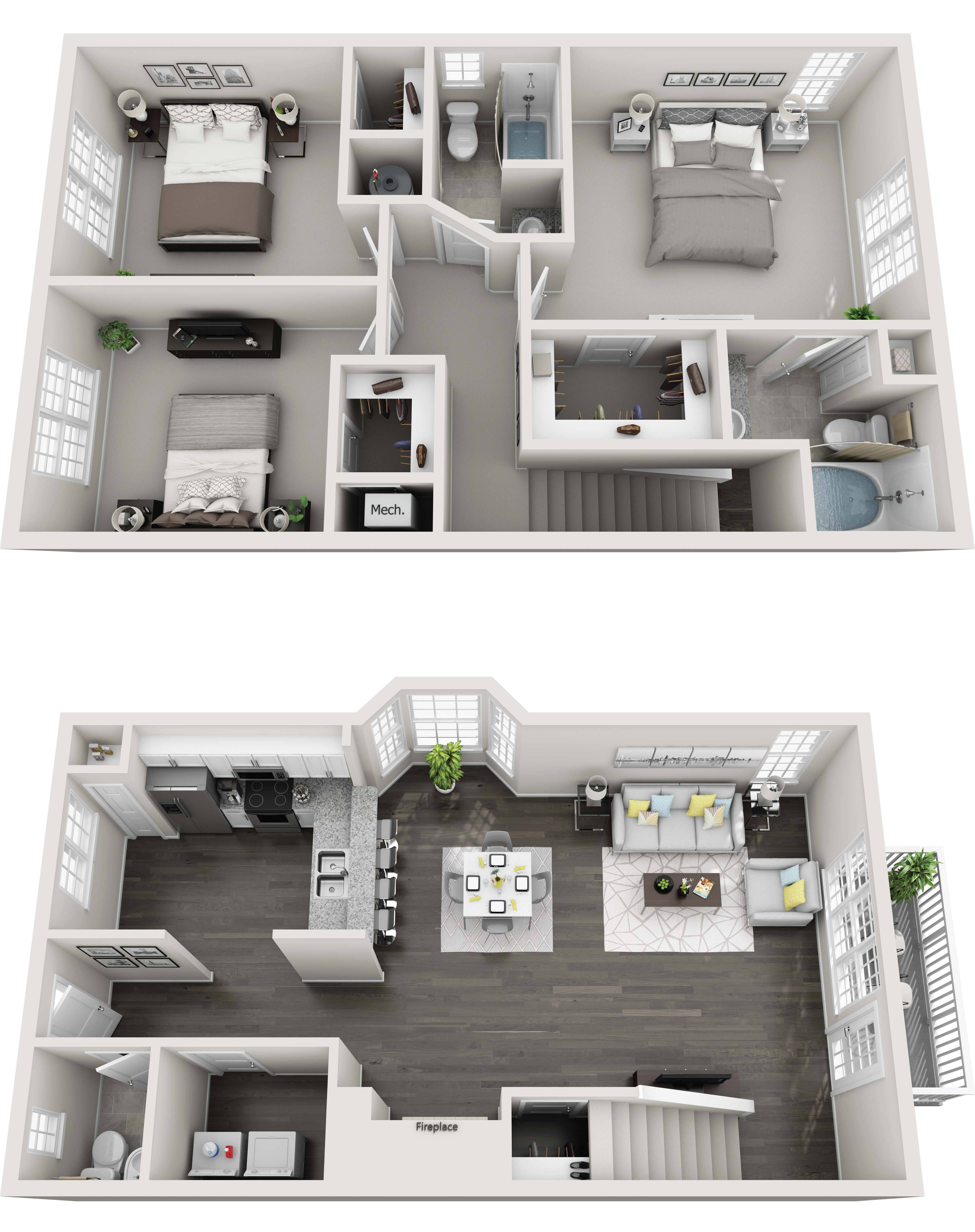 Floor plan layout diagram for 3B